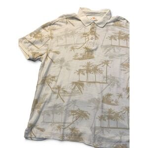 Paradise Collection Polo Shirt White Tan Palm Tree Tropical Hawaiian Mens Size L